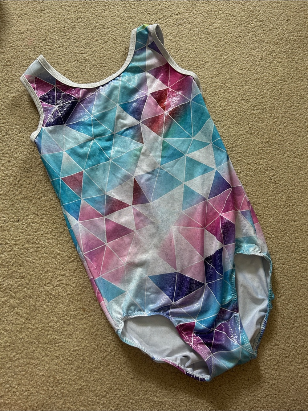 Girls’ Metallic Geometric Print Tank Leotard, Multicolor, size 10